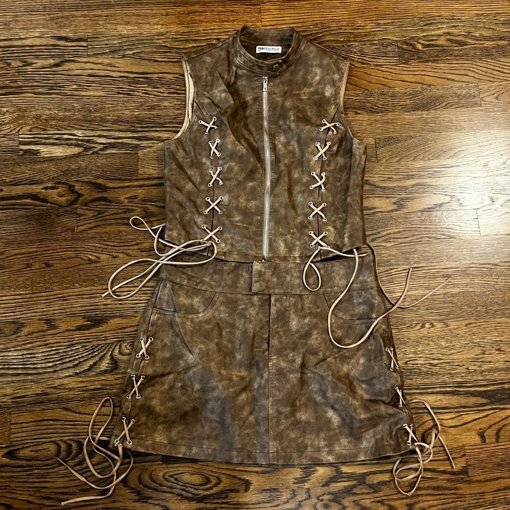 Brown Leather Top/Skirt Set
